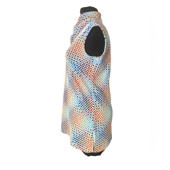 Vtg 70s Retro Mock Neck Cubist Retro Rainbow Check Sleeveless Groovy Tunic Top M - Picture 5 of 6